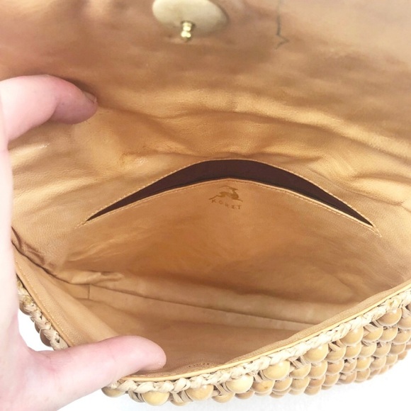 Vintage Italian Koret Handmade Wood Bead Luxury Woven Chic Unique Hand Bag Purse - Picture 13 of 16